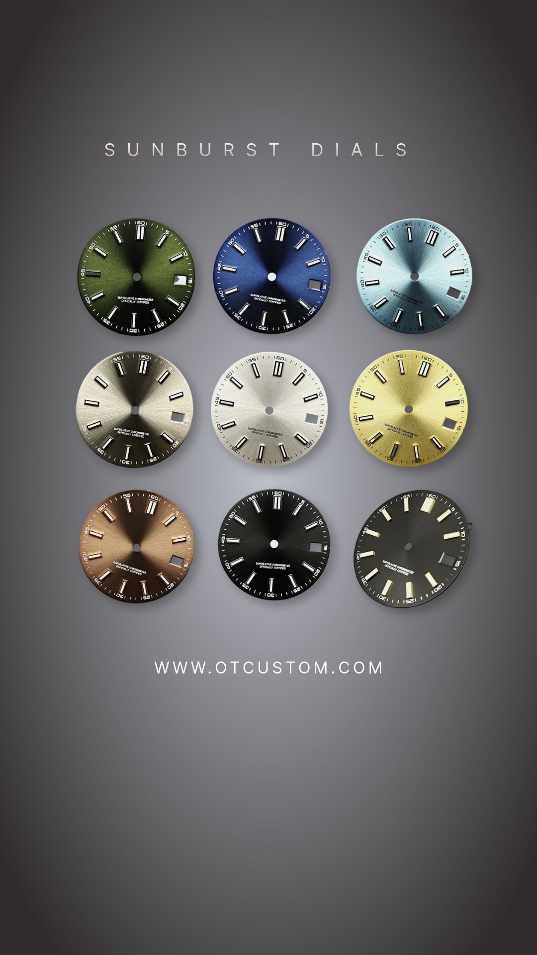 28.5mm Luxury Sunburst Finish Watch Dial Date Window